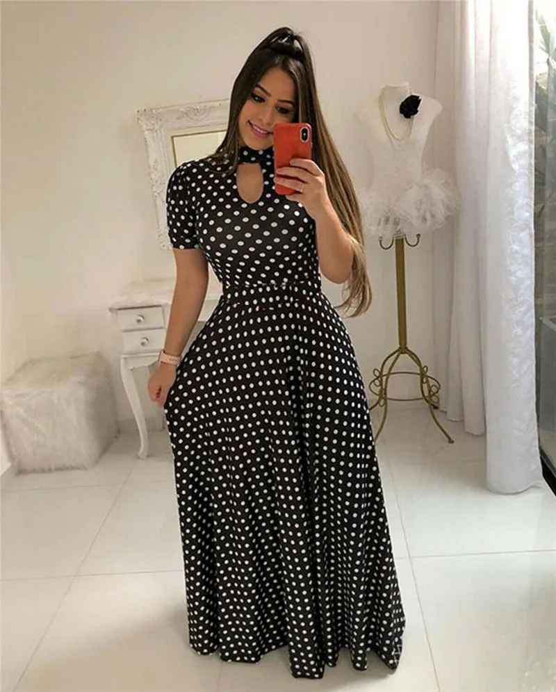 Летнее женское длинное платье большого размера с высокой талией элегантное