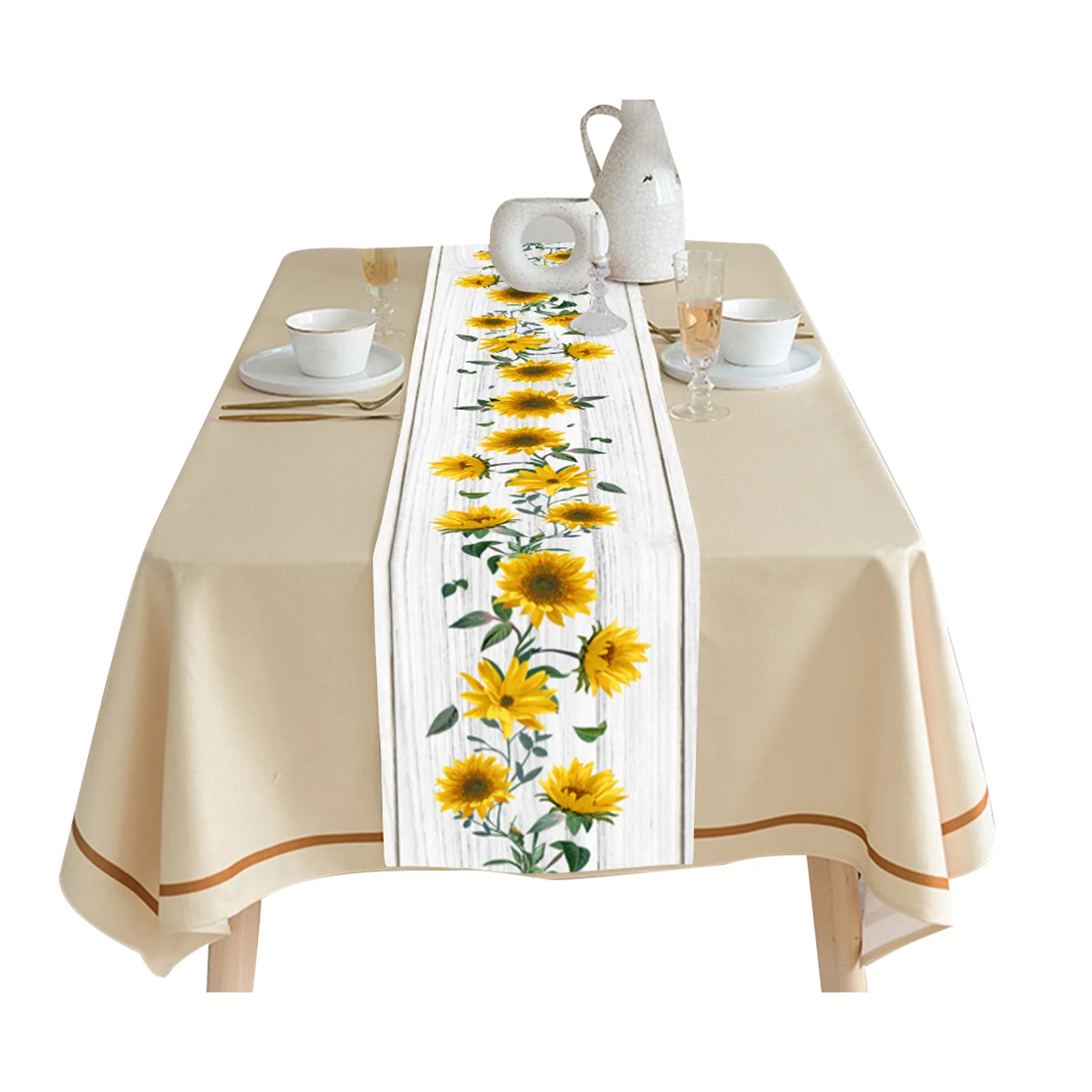 Living Room Party Sunflower Printed Table Runner Green Leaves Hotel Waterproof Home Decor Cotton Linen Dinner Covers Kitchen | Дом и сад