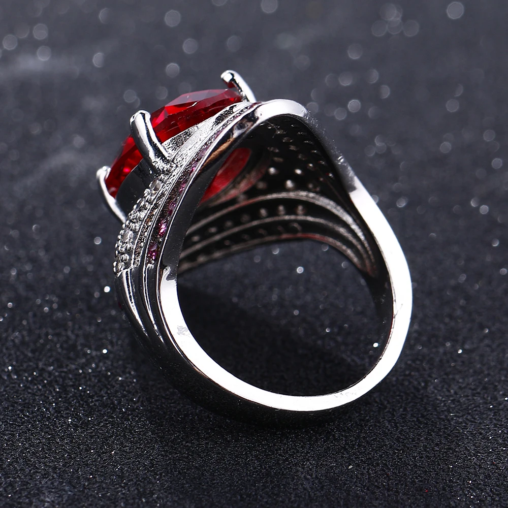 Bague Ringen, Мода 925 из стерлингового серебра, рубиновое кольцо с драгоценным камнем для женщин, винтажные вечерние кольца с кристаллами и цирконием для свадьбы, хорошее ювелирное изделие