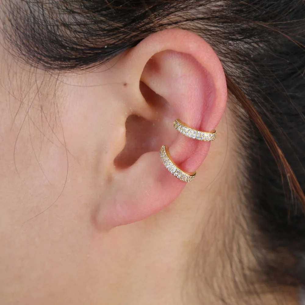 1piece Gold color white CZ Crystal Ear Cuff double piercing round cuff earrings for women no clip on earring jewelry | Украшения и