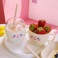 smile personality cup ins creative sippy cup plastic mug cute fruit salad breakfast milk bottle kitchen tableware cup coffee