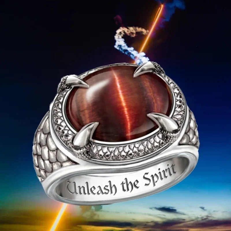 

New creative retro dragon claw inlaid red zircon ring gothic men's punk jewelry fashion popular hip hop rock accessory gift