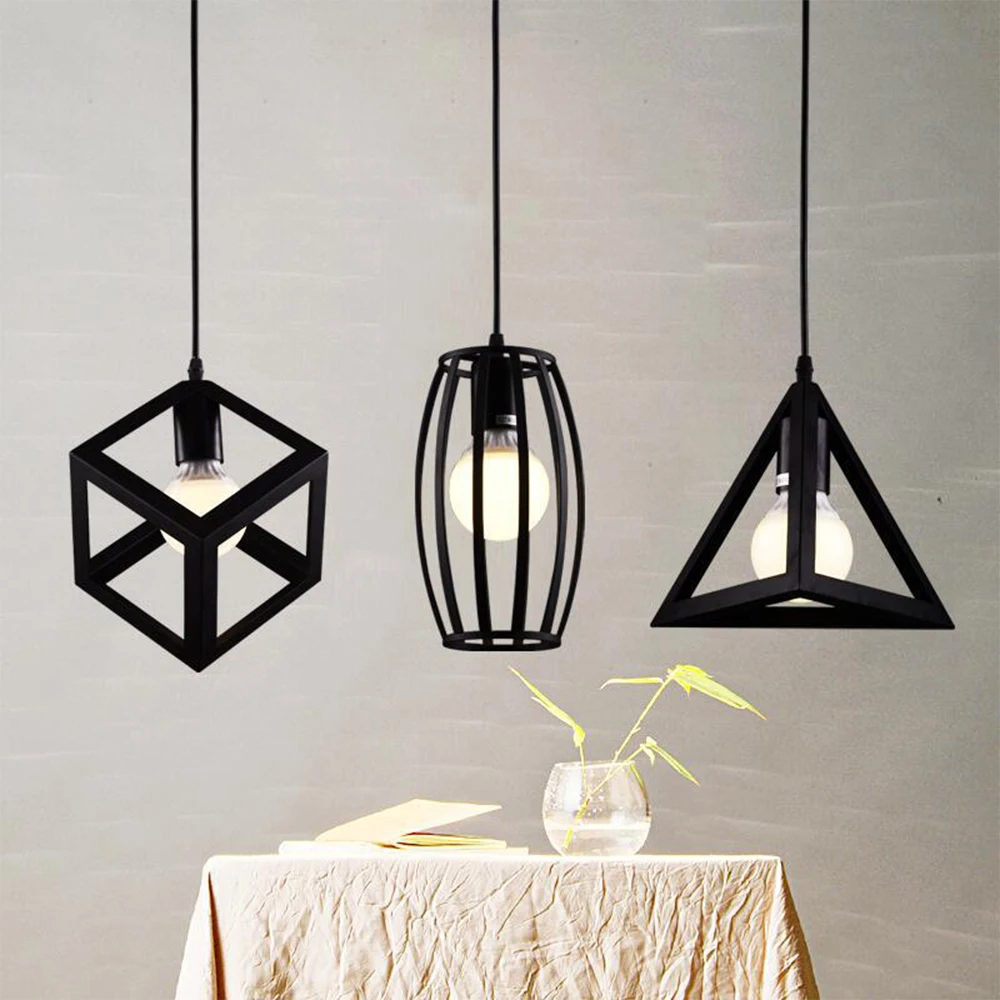 

Ретро-люстра E27 в стиле фонари для кухни, гостиной, люстра с регулируемой длиной и встроенным геометрическим оттенком для лампы, ежедневник