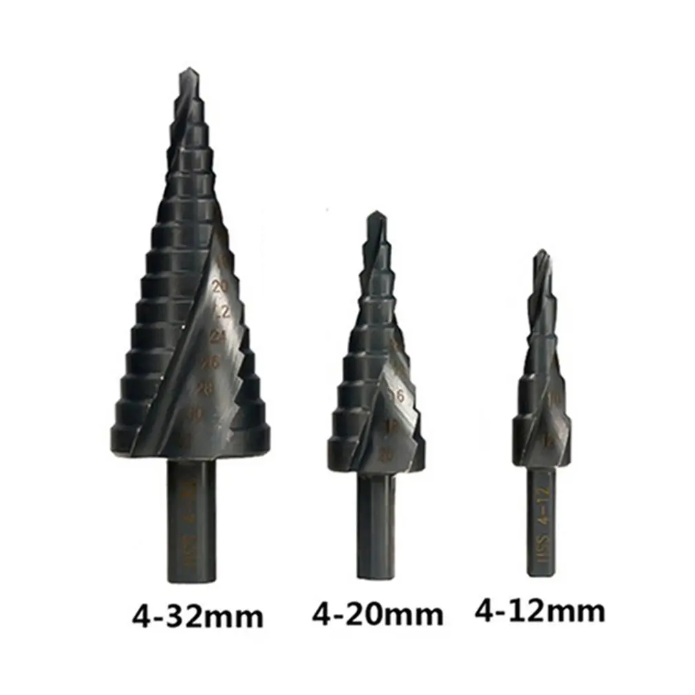 

3PCS Cobalt Step Stepped Drill Bit Set Nitrogen High Speed Steel Spiral For Metal Cone Triangle Shank Hole