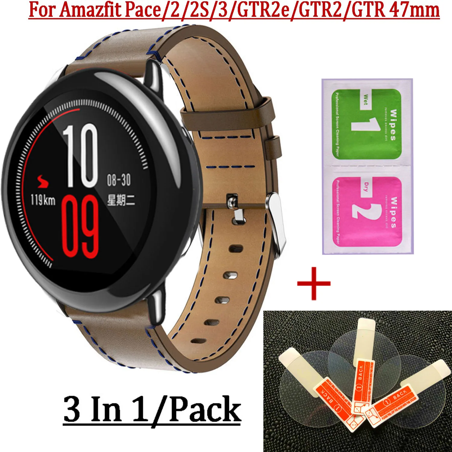 Ремешок кожаный для Huami Amazfit pace/2/2s/3 Stratos браслет смарт-часов 22 мм GTR2e/GTR2