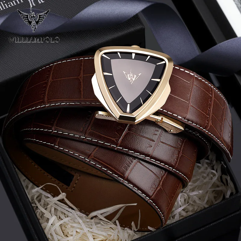 

WilliamPOLO Genuine Leather For Men High Quality Black Buckle Jeans Belt Cowskin Casual Belts Business Belt Cowboy waistband