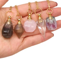 natural stone perfume bottle necklace rose quartzs fluorite essential oil diffuser vial necklaces elegant gift for women jewelry