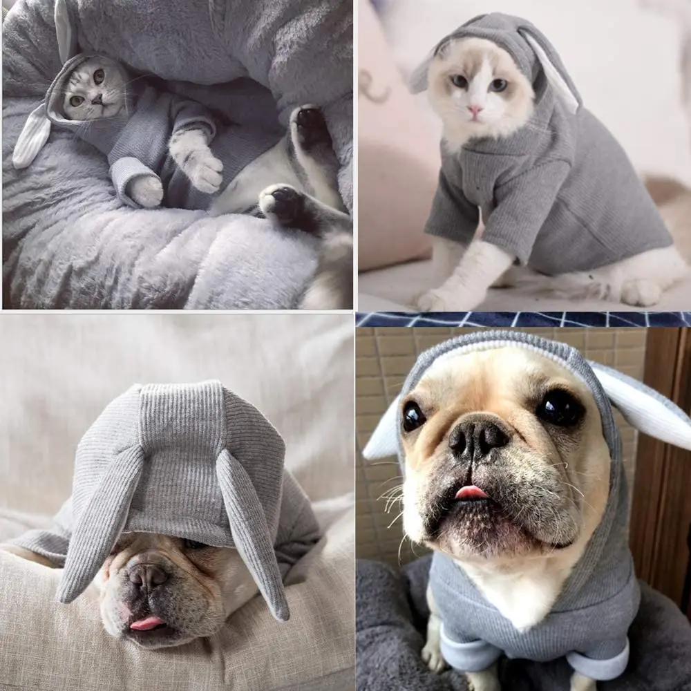 Pet Hoodie Cat Clothes Rabbit Outfit With Bunny Ears Cute Sweatshirt Spring Autumn Cats Knitted Sweater Puppy Small Dog |