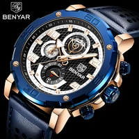 benyar new mens watches men quartz wristwatches top brand luxury chronograph sport military leather waterproof relogio masculino