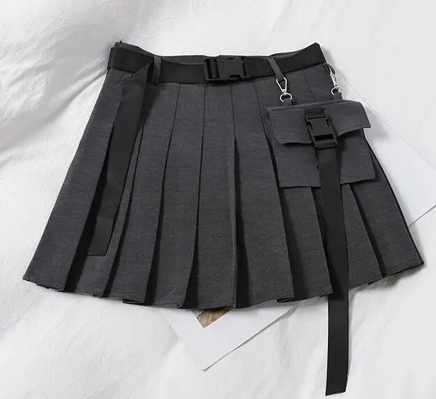 

Joinyouth Folding Mini Rock Gothic Harajuku Lady Freight Smoking Pocket A line Faldas Hip-hop Streetwear Casual Black Plaid