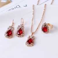 80 hot sale jewelry set eye catching easy matching women waterdrop shiny rhinestone necklace ring earrings for party