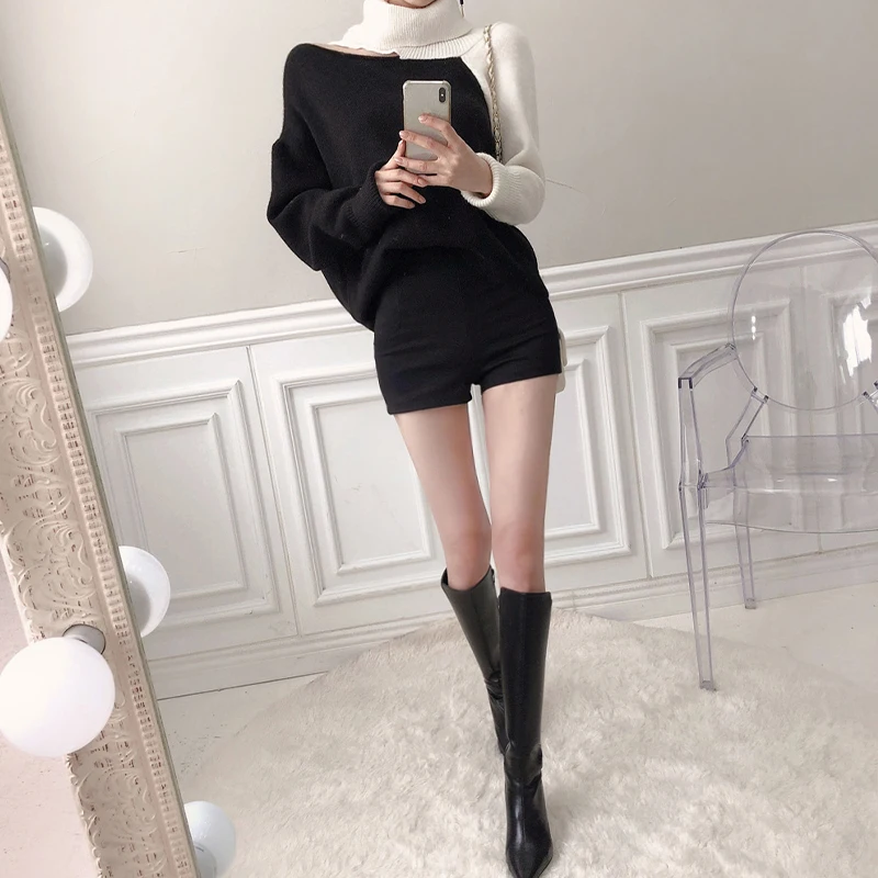 

Han edition winter off-the-shoulder long-sleeved bump color hair coat of cultivate one's personality