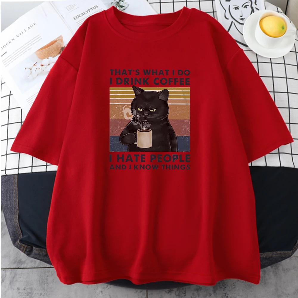 

That's What Tido i Drink Coffee Printing Women's Tee Shirts Summer Round Neck Clothes Oversize t Shirt Casual Women's Tshirts