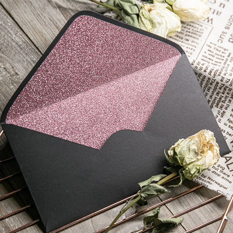 Конверт черный однотонный золотистый 20 шт./лот внутренняя Свадебная