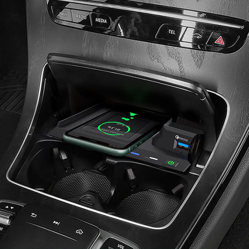 wireless charger for mercedes benz w205 amg c43 c63 amg glc 43 glc63 x253 c class glc accessories mobile phone fast charging free global shipping