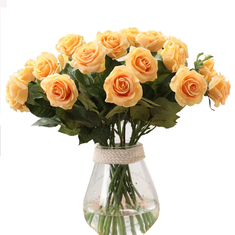 

Artificial Moisturizing Rose Home Decoration Wedding Props Fake/Artificial Flower Single Stem Moist Feeling Raw Silk Rose