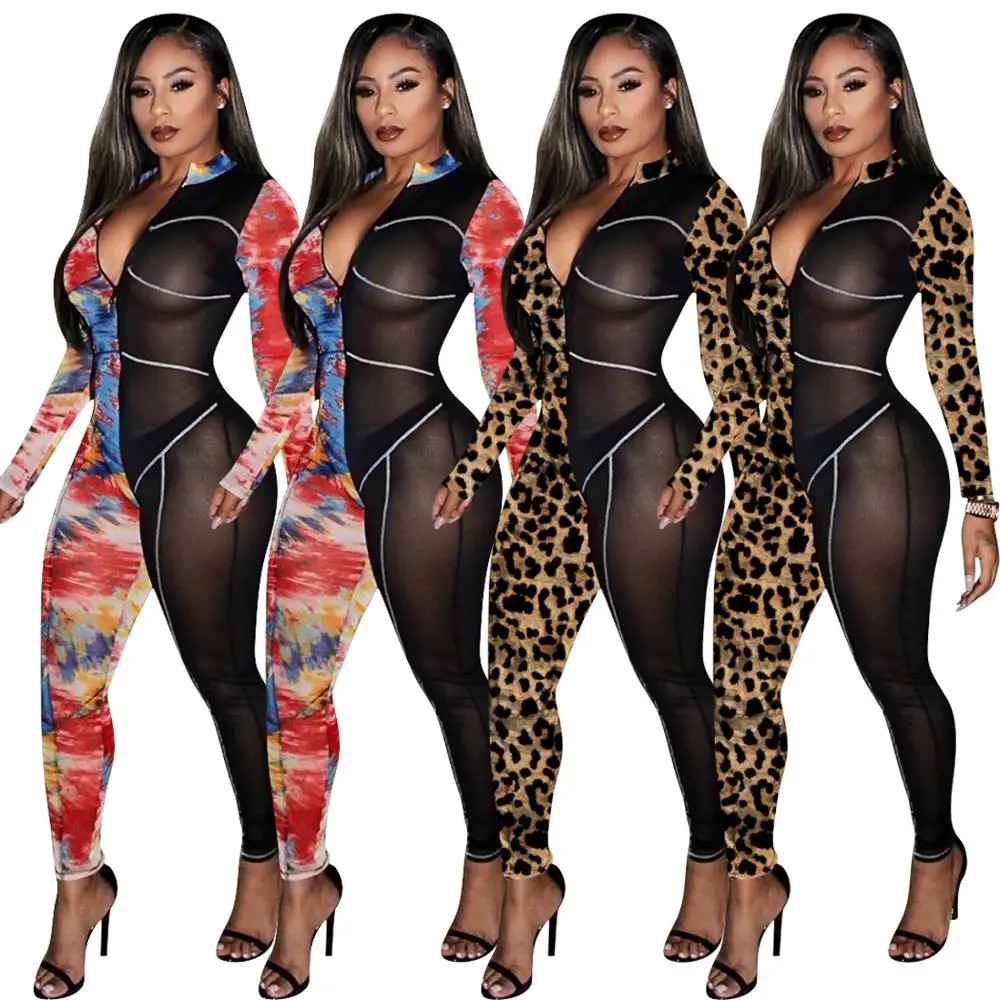 

Autumn new fashion leopard print sexy nightclub Jumpsuit V-Neck long sleeve women's top and pants