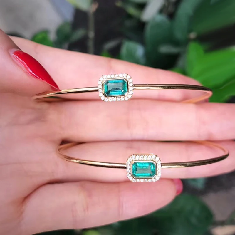 AEAW Настоящее 18 к желтое золото 0.49CT натуральный колумбийский изумруд браслет очаровательный браслет ювелирные изделия с бриллиантами для женщин Подарок на годовщину