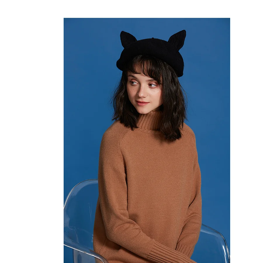 Черная шерстяная шапка ручной работы милые кошачьи ушки женские береты ручная