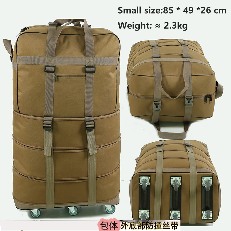 Khaki Small Складной чехол на колесиках 158, авиационная сумка с колесиком, дорожная сумка, большая вместительность, ткань Оксфорд, для путешествий за границу, сумка для багажа - Цвет: Khaki Small