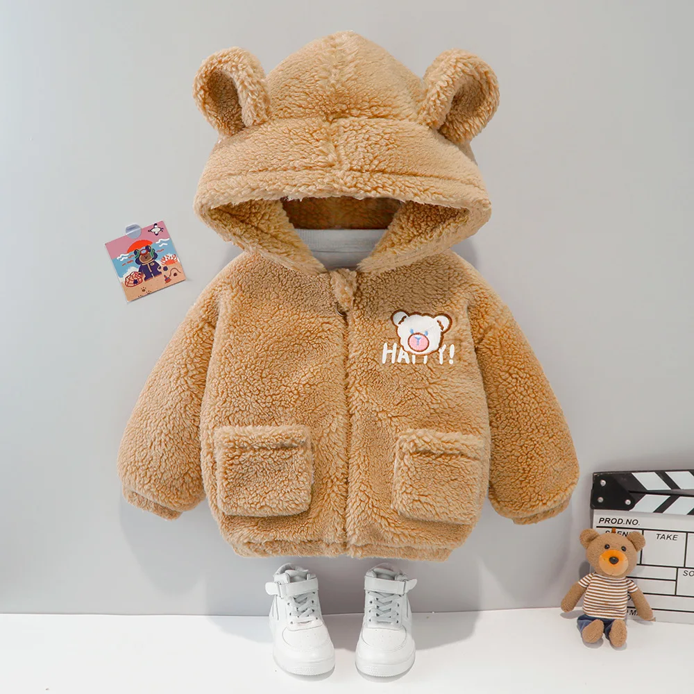 

Winter Plush Baby Coat Korean Long Sleeve Hooded Fleece Jackets For Newborn Boy Thicken Warm Toddler Girl Outerwear Kids Clothes