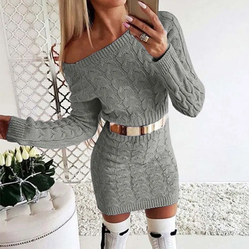 2019 Autumn Long Sweater Dress Women Winter Warm Thicken Off Shoulder Knitted Dresses Ladies | Женская одежда