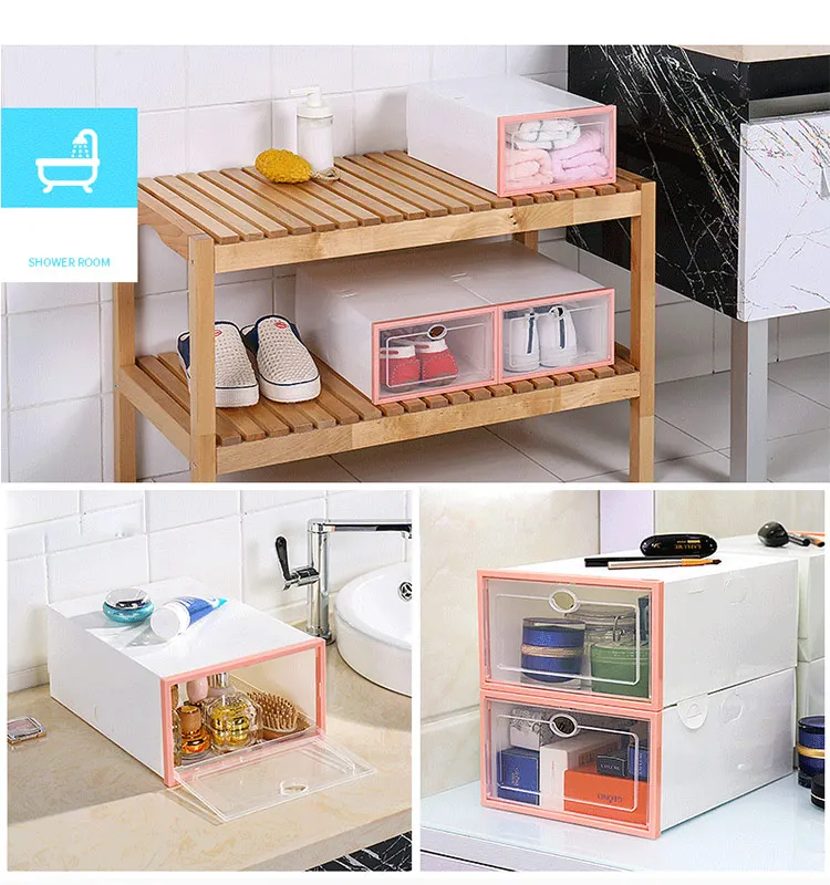 6pack Transparent shoe box dustproof storage box can be superimposed combination shoe cabinet Clamshell shoe organizer