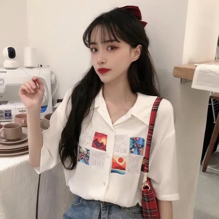 

Summer sweet new printed shirt women