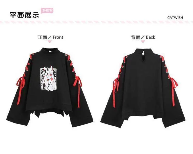 Толстовка Женская Винтажная с длинным рукавом Свитшот со шнуровкой и принтом