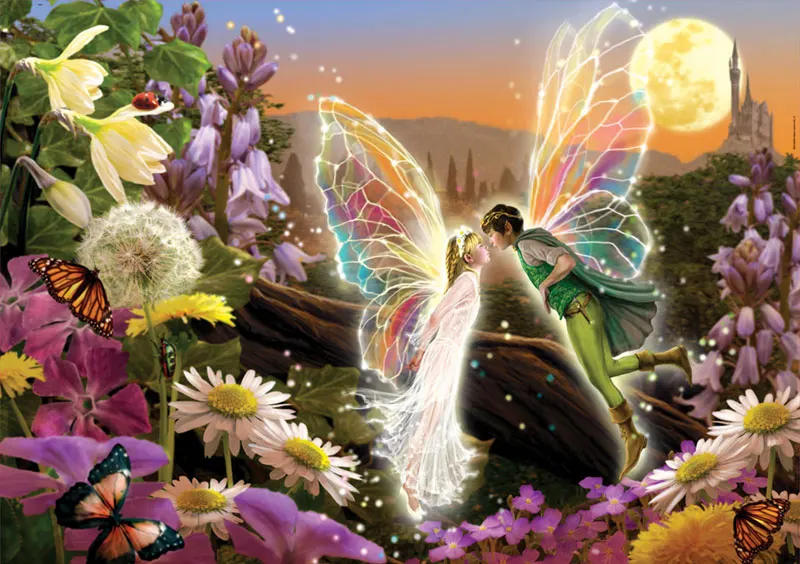 JMINE Div 5D поцелуй Бабочка Фея любовь сад Луна полностью Алмазная краска наборы для