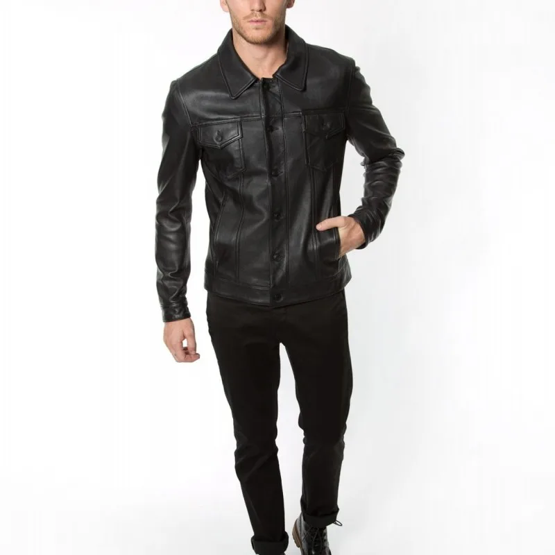 Куртка мужская Осенняя однобортная из натуральной овечьей кожи пилот