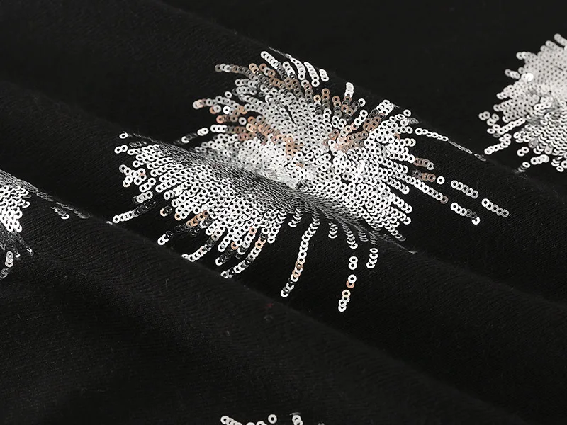 Женский трикотажный свитер с блестками Черный Повседневный пуловер вышивкой в