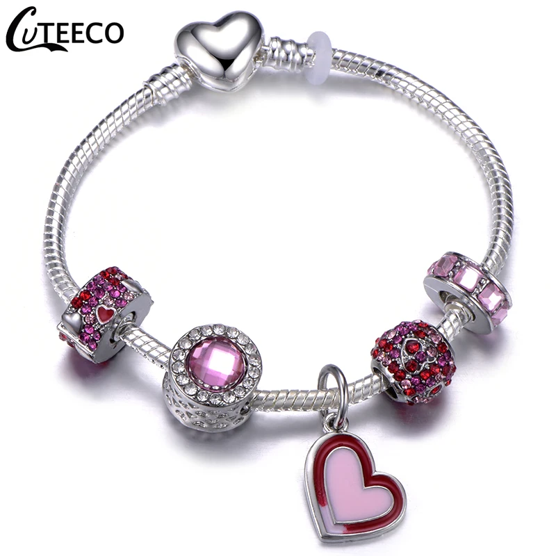 Роскошный браслет CUTEECO с подвеской в виде сердца кристаллами для женщин
