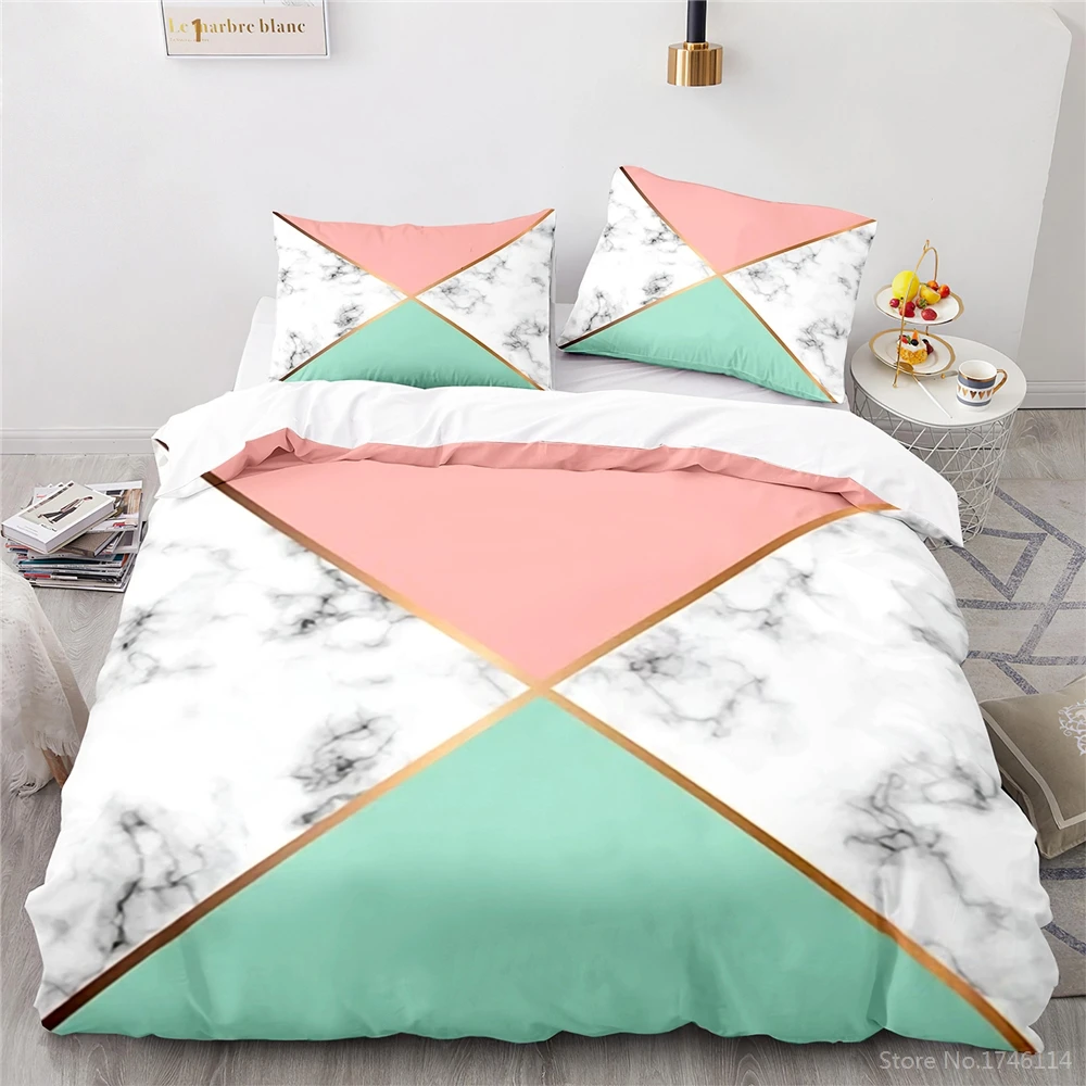 

Simple Style Black and White Bedding Set Geometry Marbling Print Duvet Cover Set Home Textile Bedclothes Twin Full Queen King