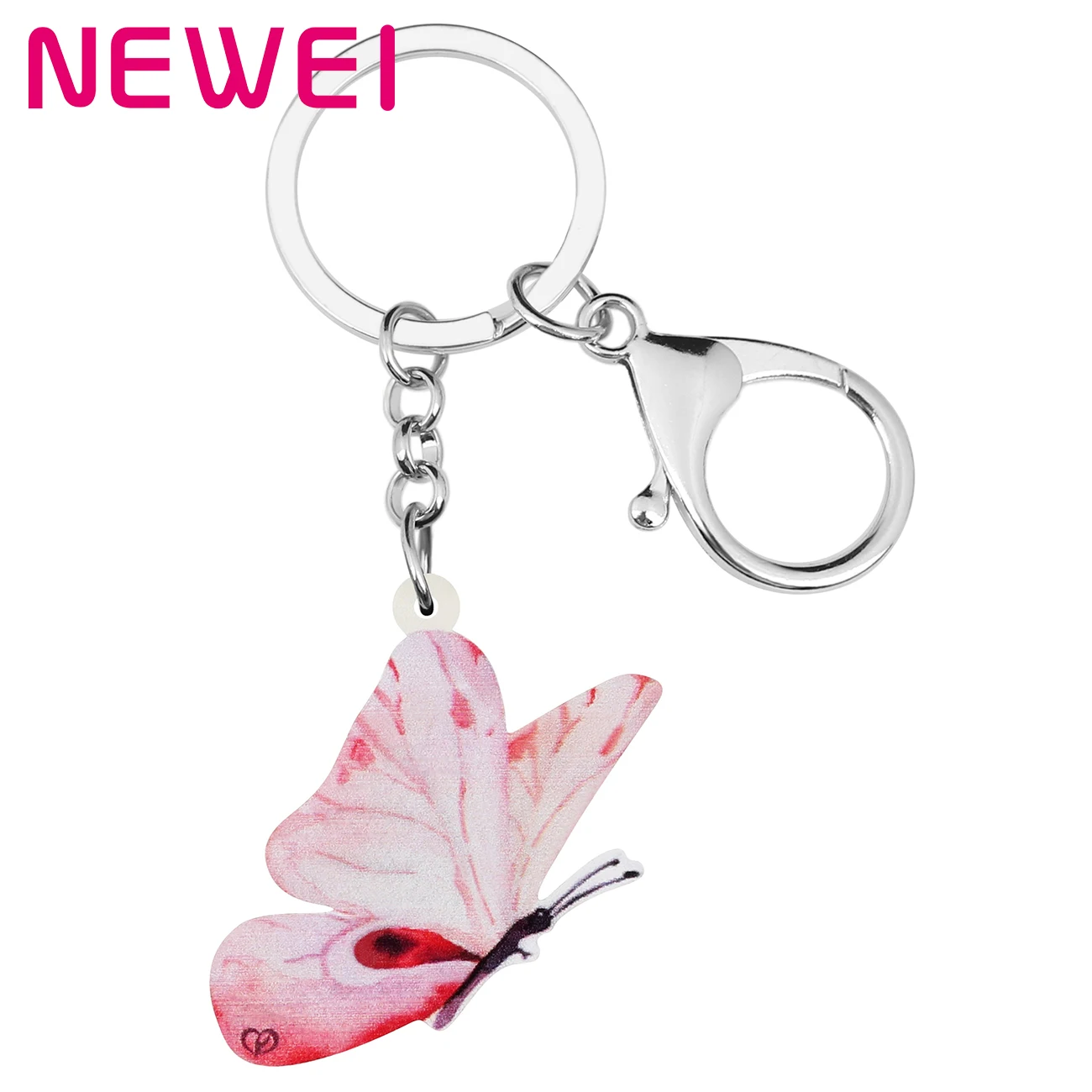 

Newei Acrylic Pink Butterfly Keychains Print CuteInsect Animal Key Ring Jewelry For Women Kids Girls Gift Bag Purse Accessories