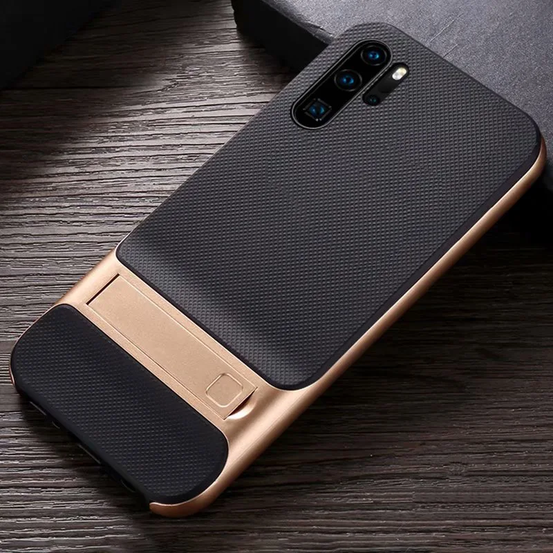 CAPSSICUM чехол с подставкой для huawei P30 Pro Чехол s PC силиконовый гибкий тонкий гелевый противоударный чехол с подставкой для задней панели P30PRO - Цвет: Золотой
