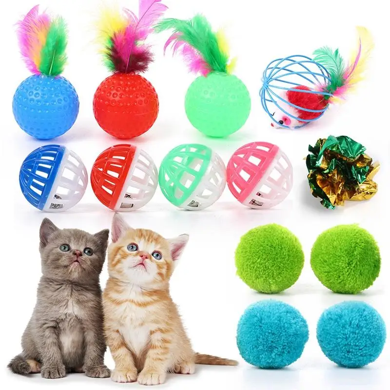 

24 Pcs/Set Colorful Plush Cat Chew Toy Ball Interactive Cats Teasing Mice Shaped Toys With Feather Funny Kitten Cat Toy Supplies