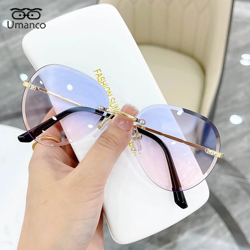 

Fashion Rimless Gradient Sunglasses for Women AC Lens Metal Temples Glasses Shades UV400 Female Goggles Outdoor Driving Eyewear