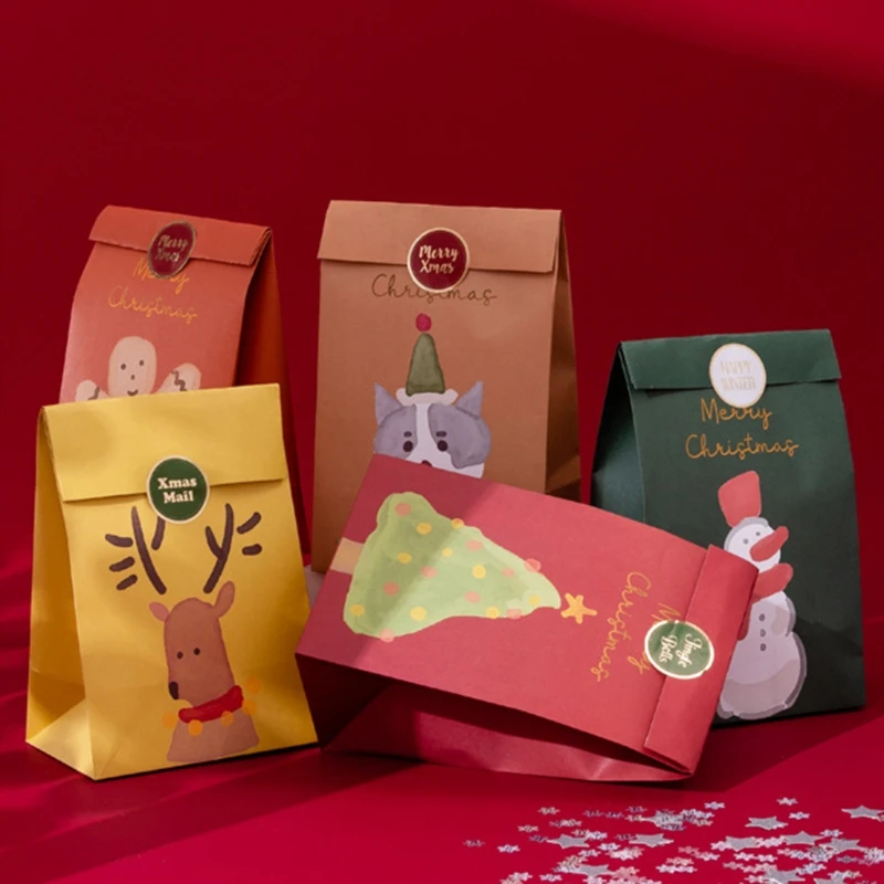 

6 Pcs Christmas Gift Bags Xmas Candy Packing Bag New Year Cookies Wedding Items 87HA