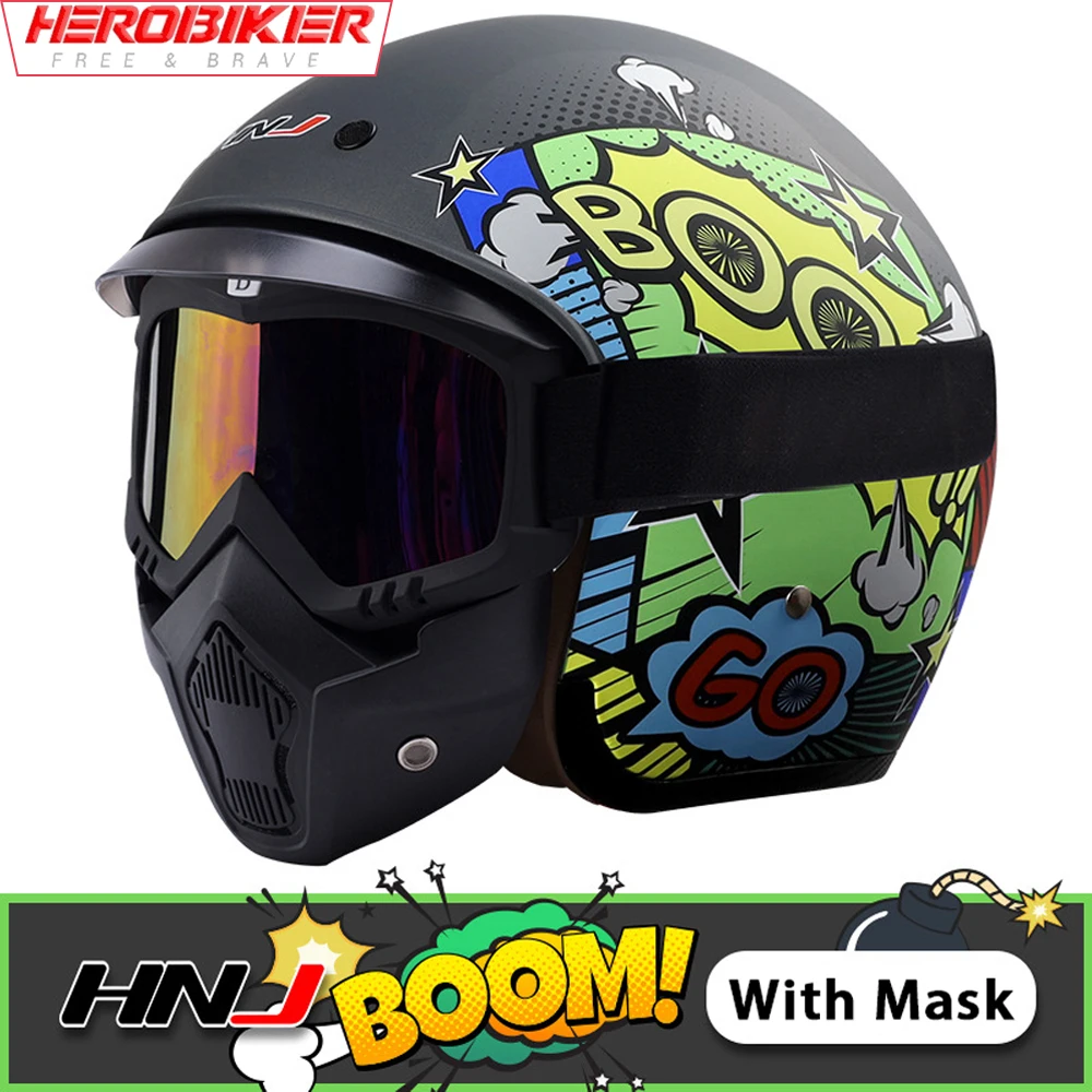 Мотоциклетный шлем винтажный для скутера с открытым лицом в стиле ретро |