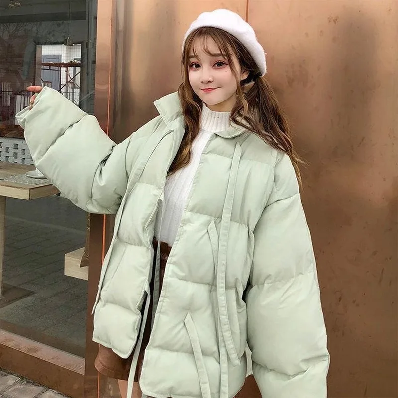 

Parkas Women Bow Solid Colorful Chic Winter Coats Daily Streetwear Bread Coat Leisure All-match XXL Sweet Elegant Ulzzang Trendy