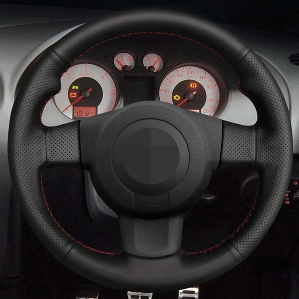 Чехол рулевого колеса автомобиля DIY черный из натуральной кожи для Seat Leon (1P) FR 2007