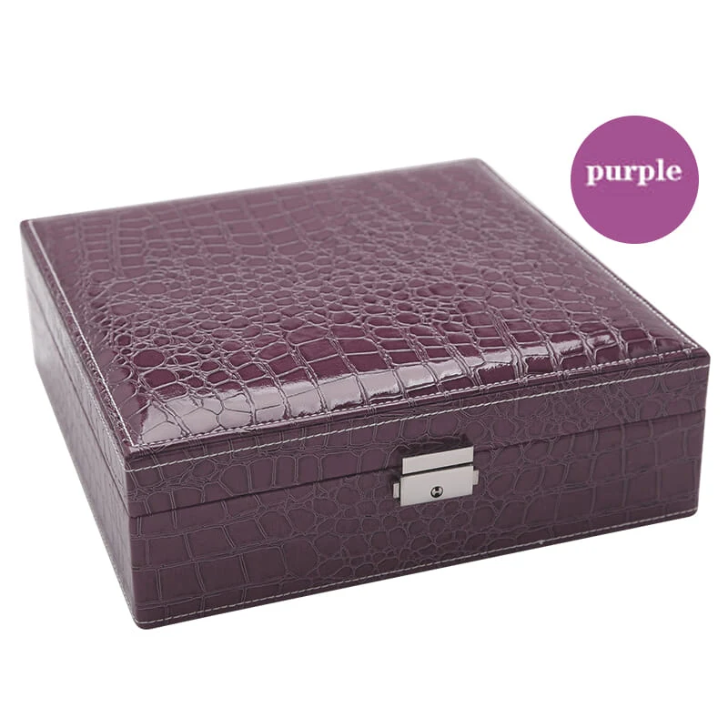 Purple-Grain Двухслойная коробка для хранения ювелирных изделий емкость несколько секций коробка для часов макияж зеркальное домашнее украшение аксессуары для хранения - Цвет: Purple-Grain