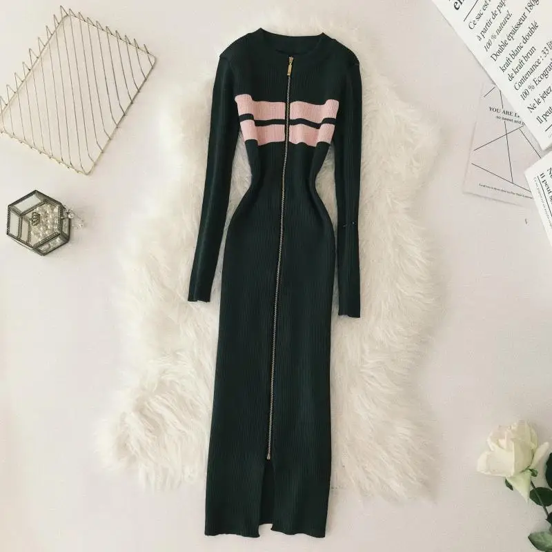 Женское осенне зимнее трикотажное платье 2019 Новое модное облегающее женское