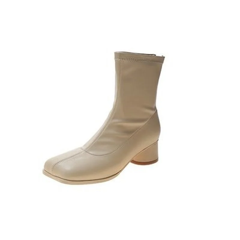 

2021 Fashion Retro Mid Heel Women's Boots Autumn Winter Square Toe Ankle Boots Women Shoes Square Heel Boots Ladies