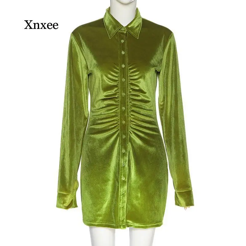 

Autumn Stack Design Flannel Pleated Bodycon Dresses for Women Enegant Party Street Casual Long Sleeve Mini Dress Female