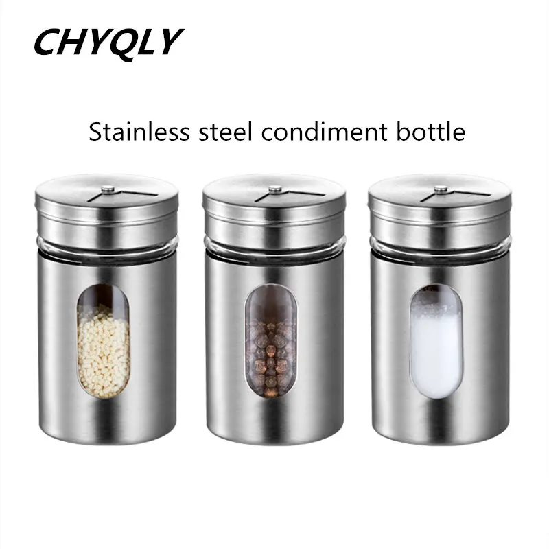 

Hot Sale 2pcs/lot Kitchen Cruet Soy Sauce Bottle Potes Condiment Bottles Spice Jar Glass Stainless Steel