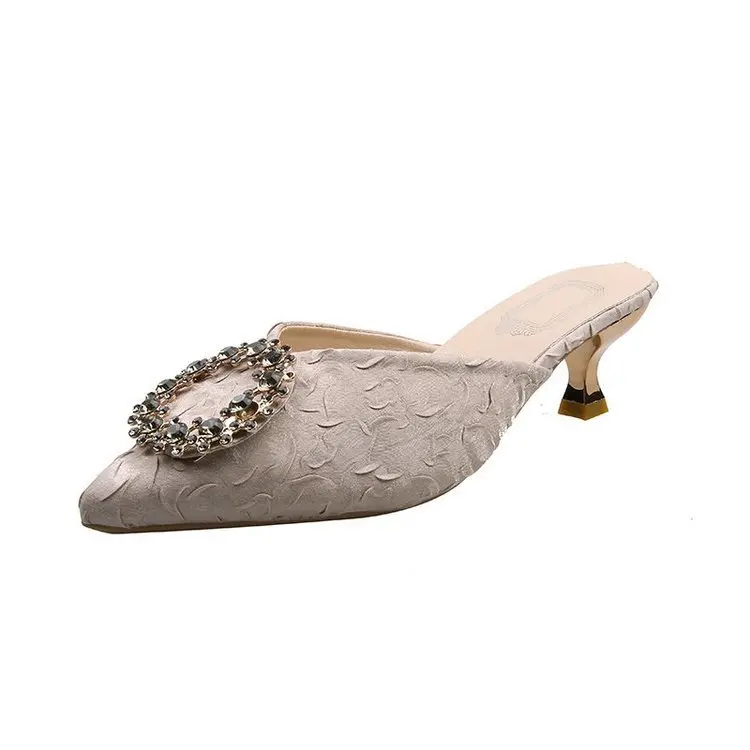 

Shoes Low Slippers Casual Thin Heels Slipers Women Glitter Slides Cover Toe Female Mule Luxury Summer 2021 Jelly