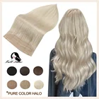 Полный блеск невидимые Halo Корона волосы для наращивания сплошной цвет рыбья проволока с зажимом швейная лента один кусок двойной утка машина Remy