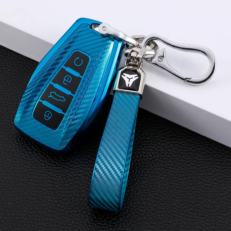 

TPU Carbon Fiber Car Smart Key Cover Case Bag Shell Fob Holder Keychain for Geely Coolray Emgrand X7 EX7 2019-2020